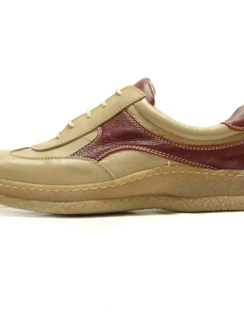 5446 Javier Beige Red Leather Lace up Sneaker Pinosos Made in Spain